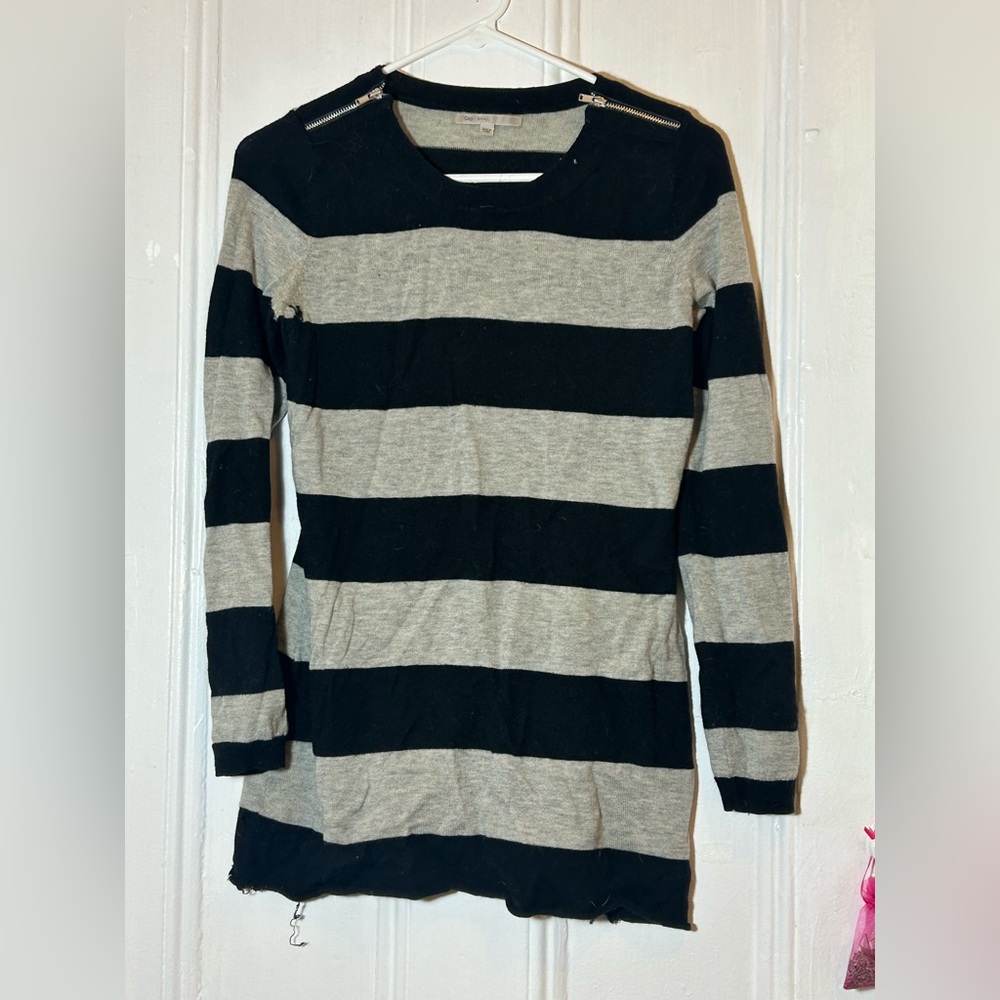 Black and Gray Striped Sweater Dress